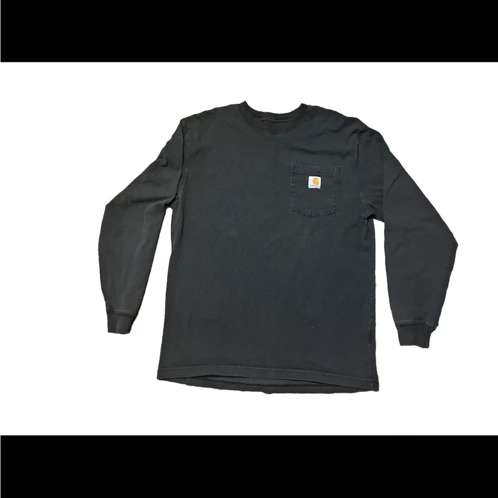 Carhartt Men Shirt Medium Black Logo Pocket Tee Original Fit Casual Long Sleeve
